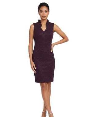 CALVIN KLEIN Burgundy Shimmer Sheath Dress